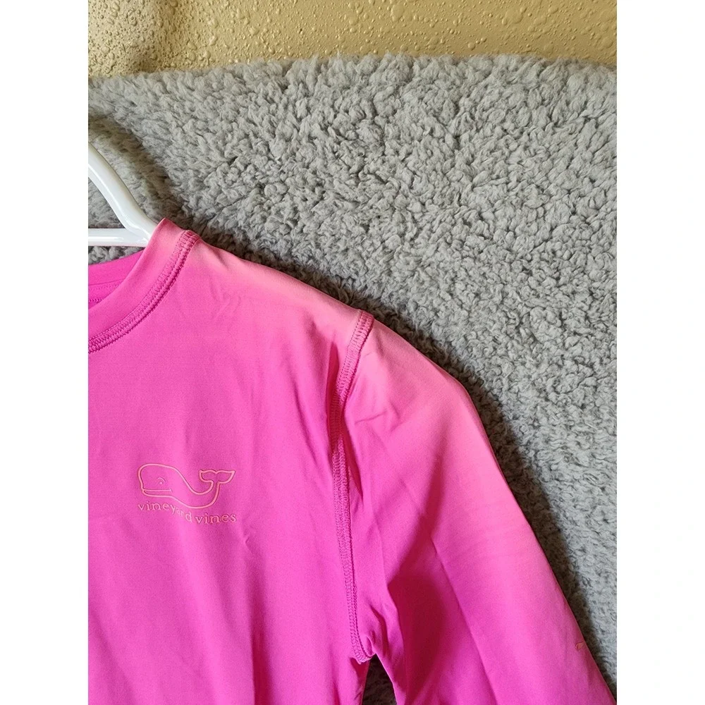 Vineyard Vines Rash Guard Kids Size M 10-12 Pink Long Sleeve Whale Logo Swim Top